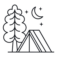 Stylized illustration of a tent under a crescent moon and stars isolated on white background