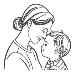 Mother and Baby Looking at Each Other – Loving Mom and Child Line Art Vector
