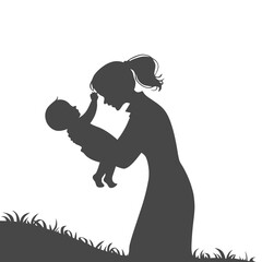 Mother Holding Baby Silhouette – Mom and Child Love Vector Illustration
