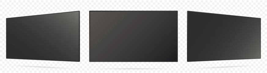 Realistic TV screen. TV screen mockup. Television display on three sides with black screen