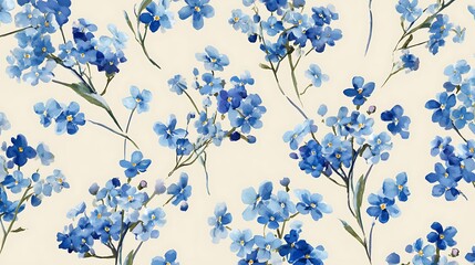 Delicate Watercolor Forget-Me-Nots Floral Pattern on Cream Background