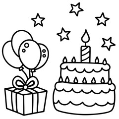 Adorable Birthday Line Art