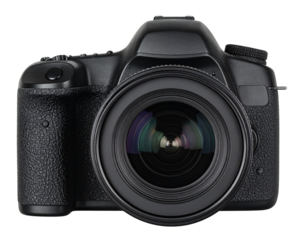 Camera with lens facing front, PNG.