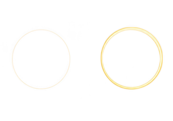 Two simple gold and yellow circle rings, an abstract design element isolated on transparent background