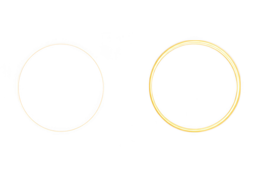 Two simple gold and yellow circle rings, an abstract design element isolated on transparent background
