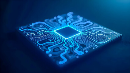 Futuristic Abstract CPU Chip with Glowing Electric Blue Circuits and Swirling Patterns – 4K High-Definition
