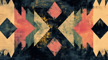 Abstract geometric pattern with triangles and squares in vintage colors