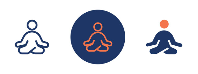 Set of pixel perfect colored Yoga Pose icon, 1 Silhouette, 1 unexpanded, Yoga person in lotus pose icon for wellness, mindfulness, and meditation practice.