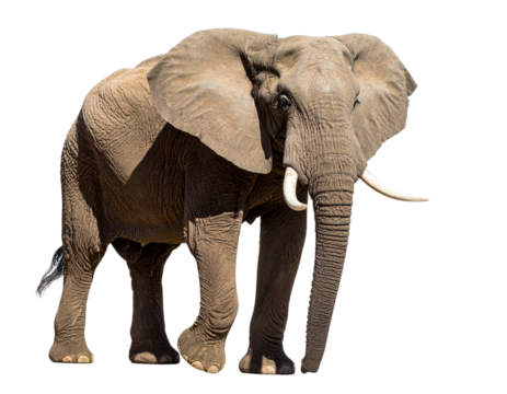 Elephant standing with trunk up, PNG.