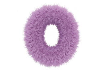 A fluffy purple letter o isolated on transparent background, creating a soft and playful design element