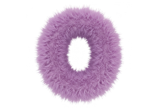 A fluffy purple letter o isolated on transparent background, creating a soft and playful design element