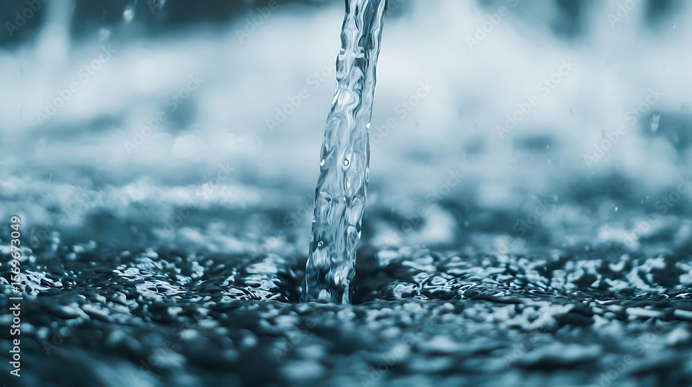 Poster clear water flows smoothly, creating ripples and reflections on the surface, captured in a close-up 