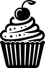 Cupcake Silhouette Icon with Swirl Frosting and Cherry