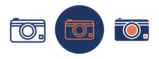 Set of pixel perfect colored Camera icon, 1 Silhouette, 1 unexpanded, Camera symbol for photos and travel memories.