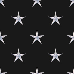  Repeating pattern of soft gray watercolor stars on a solid black background. Great for digital paper, fabric, gift wrap, or creative modern backgrounds.