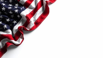 Crumpled American Flag on White Background for Independence Day Celebration