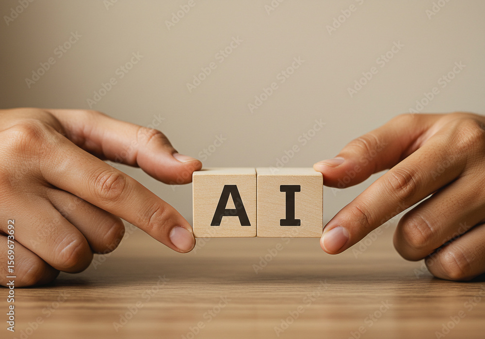 Poster ai artificial intelligence concept with wooden blocks held by hands showing technology innovation 10