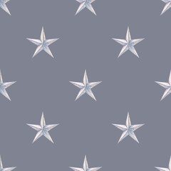  Seamless repeating pattern with light gray watercolor stars on a muted gray background. Ideal for stationery, fabric, or minimal-themed projects and packaging.