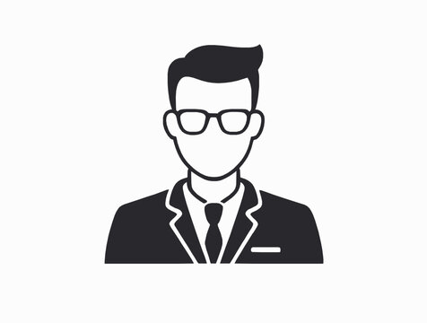 A teacher portrait icon with glasses and caot, tie 