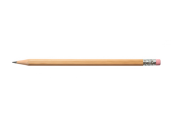 A wooden pencil with a pink eraser isolated on transparent background