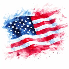 Watercolor Style American Flag Illustration for Independence Day Celebration
