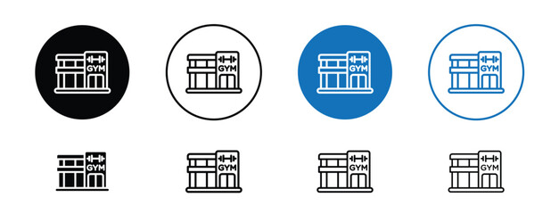 Set of pixel perfect colored Gym icon 2, 1 Silhouette, 1 unexpanded, Gym icon representing fitness center or workout space.