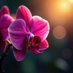 Fototapeta premium Deep crimson orchids unfolding, dew drops sparkle , botanical, water drops