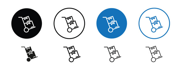 Set of pixel perfect colored Hand trolley icon, 1 Silhouette, 1 unexpanded, Hand trolley icon for moving packages and boxes.