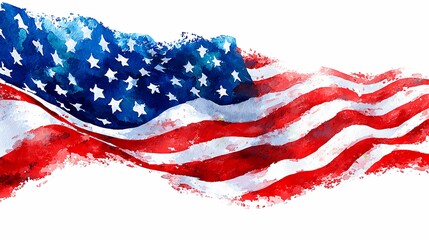 Watercolor Style American Flag Illustration for Independence Day Celebration