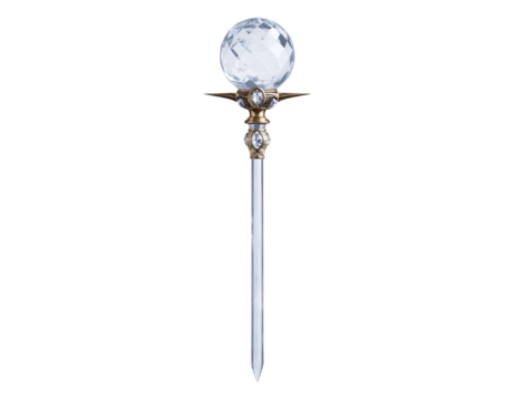 Magical Ice Staff with Crystal Orb at Tip for Fantasy Imagery. Fantasy art and game design. PNG.