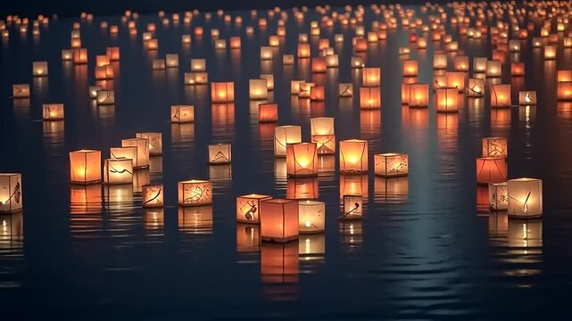 Floating Lanterns on Water at Night: Serene Celebration and Cultural Tradition