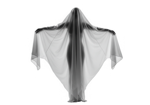 A spectral ghost figure in a white sheet isolated on transparent background