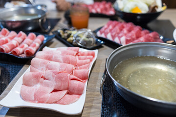 Raw beef meat placed for hotpot dining