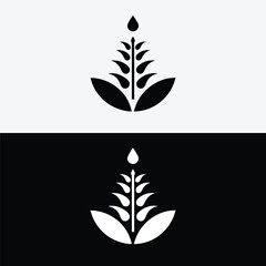 A stylized plant with a water drop isolated on white background represents growth and nature