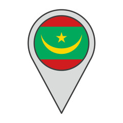 Vector illustration of a geolocation tag colored with the flag of Mauritania