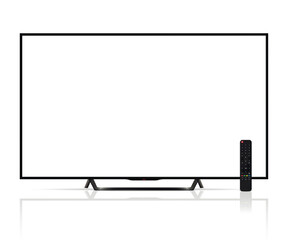 Realistic tv screen and remote control with reflection