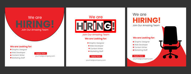 Modern and creative hiring square banner template design for social media post  We are hiring job social media posts, ads banner template, Job job vacancy square flyer or web banner Template design