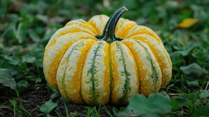 Vibrant pumpkin resting on soil