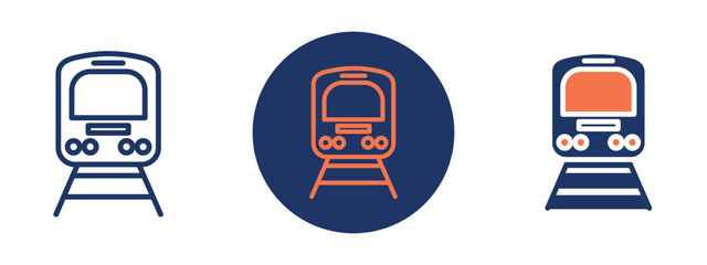 Set of pixel perfect colored Train icon, 1 Silhouette, 1 unexpanded, Side view of a train locomotive icon for railway transport and travel services.