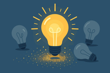 Great idea concept with a glowing light bulb standing out. Metaphor for innovation, inspiration, creativity, and discovery. Business solution, success, leadership, thinking.
