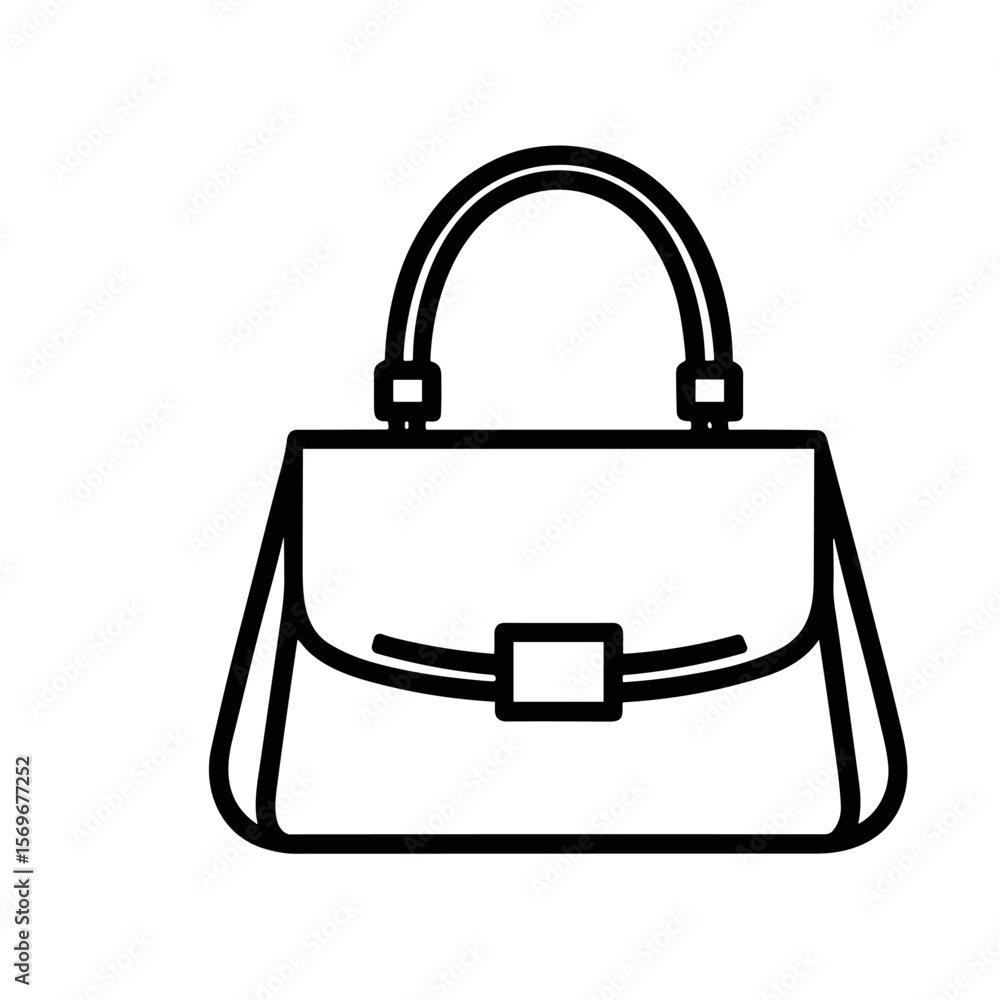 Poster simple line drawing of a handbag with a handle and a clasp closure.