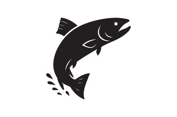 salmon jumping silhouette vector art illustration on white background