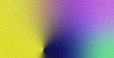 Abstract grainy gradient background featuring a vivid color transition from yellow to dark blue, purple, and green.