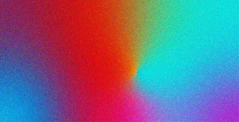 Abstract grainy gradient background with vibrant red, cyan, blue, and purple hues. The noise texture creates a retro-futuristic, digital aesthetic perfect for modern design, posters, web backgrounds.