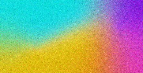 Abstract grainy gradient background blending vibrant yellow, cyan, magenta, orange, and green tones. This retro-inspired design features a subtle noise effect, perfect for creative digital projects.