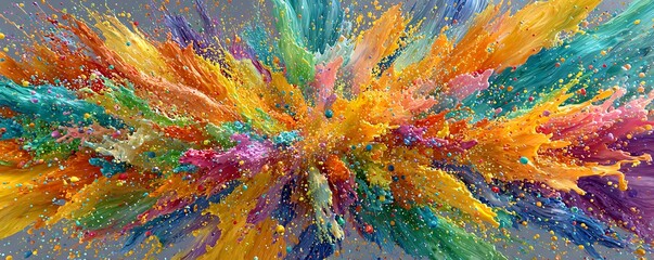 Explosive multicolor abstract background with neon ink splashes and energy bursts