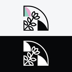 A floral branch logo design with a modern and minimalist style isolated on white background