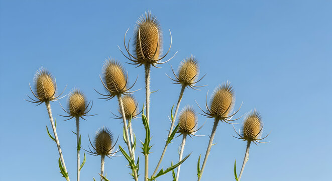 Golden Teasels Against a Azure Sky: A Botanical Study