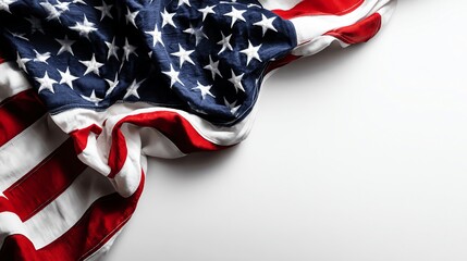 Crumpled American Flag on White Background for Independence Day Celebration