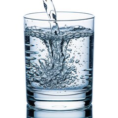 Pure liquid is pouring into a clear glass causing bubbles to form inside